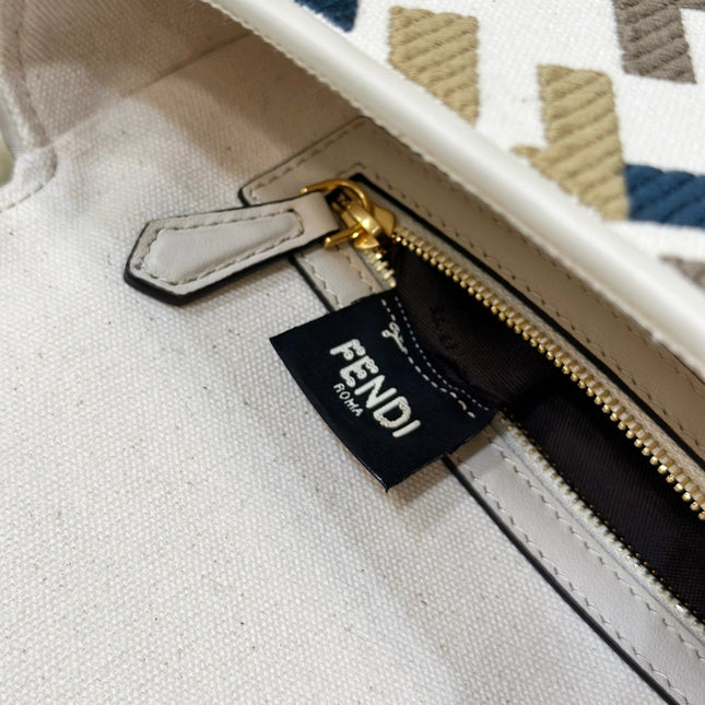 BAGUETTE CANVAS 27 BAG WHITE STRAP WITH MULTICOLOUR EMBROIDERY GOLD HARDWARE