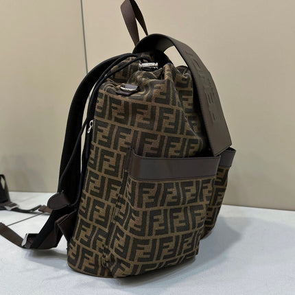 FENDI STRIKE 41 MEDIUM FF MOCHA BROWN JACQUARD FABRIC BACKPACK