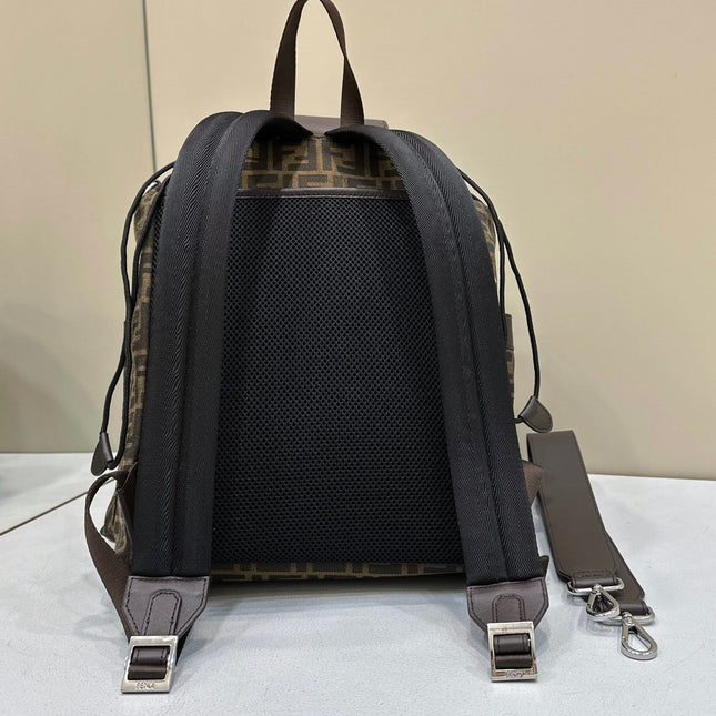 FENDI STRIKE 41 MEDIUM FF MOCHA BROWN JACQUARD FABRIC BACKPACK