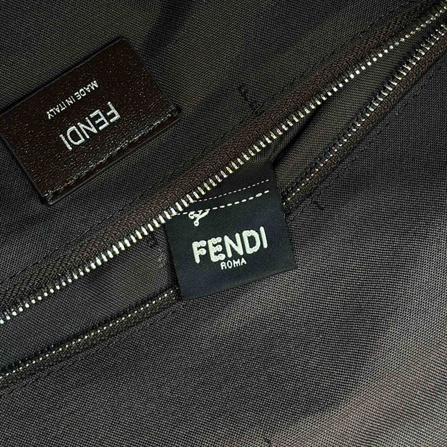 FENDI STRIKE 41 MEDIUM FF MOCHA BROWN JACQUARD FABRIC BACKPACK