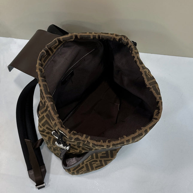 FENDI STRIKE 41 MEDIUM FF MOCHA BROWN JACQUARD FABRIC BACKPACK