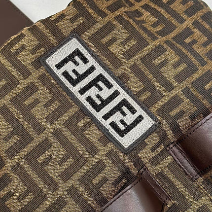 FENDI STRIKE 41 MEDIUM FF MOCHA BROWN JACQUARD FABRIC BACKPACK