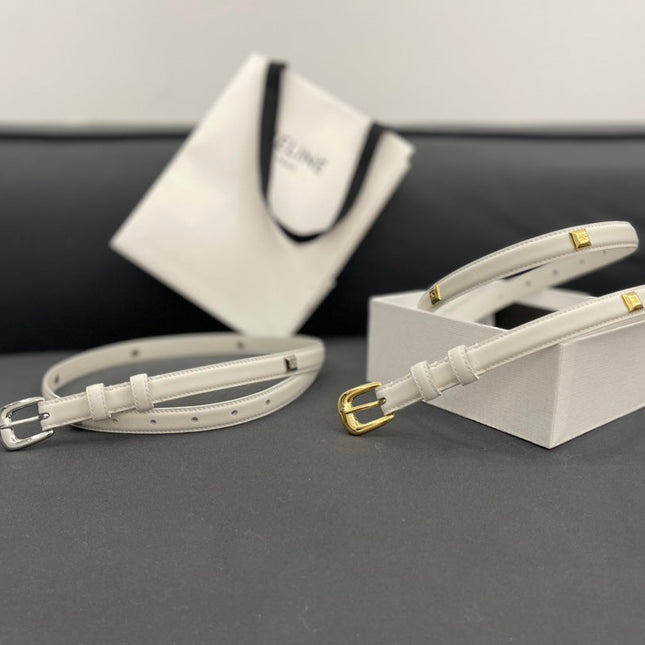 CL SMALL 18 MM TRIOMPHE BELT IN TAURILLON WHITE LEATHER GOLD HARDWARE