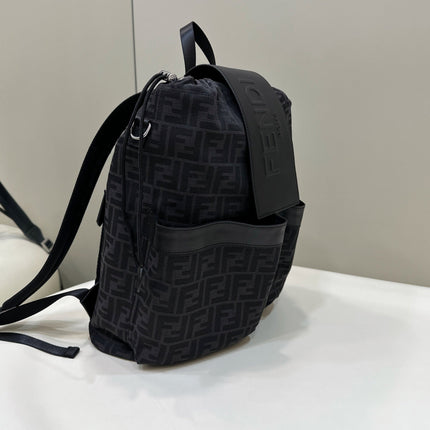 FENDI STRIKE 41 MEDIUM FF BLACK JACQUARD FABRIC BACKPACK
