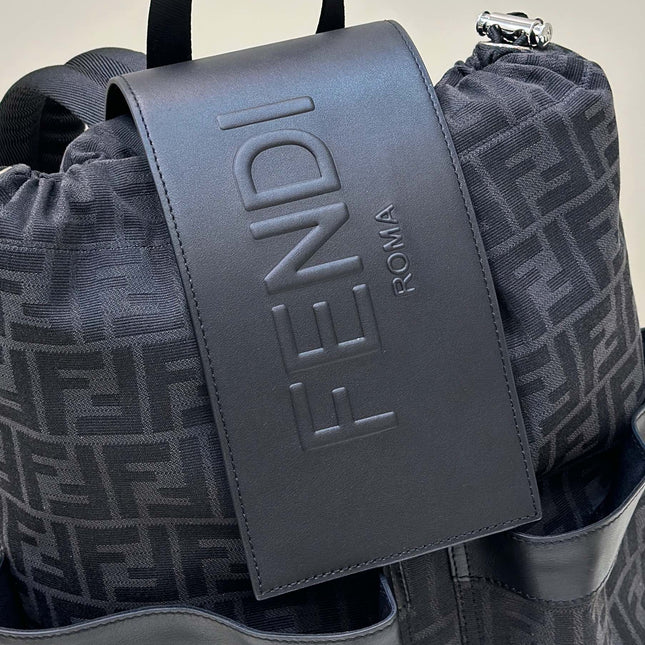 FENDI STRIKE 41 MEDIUM FF BLACK JACQUARD FABRIC BACKPACK