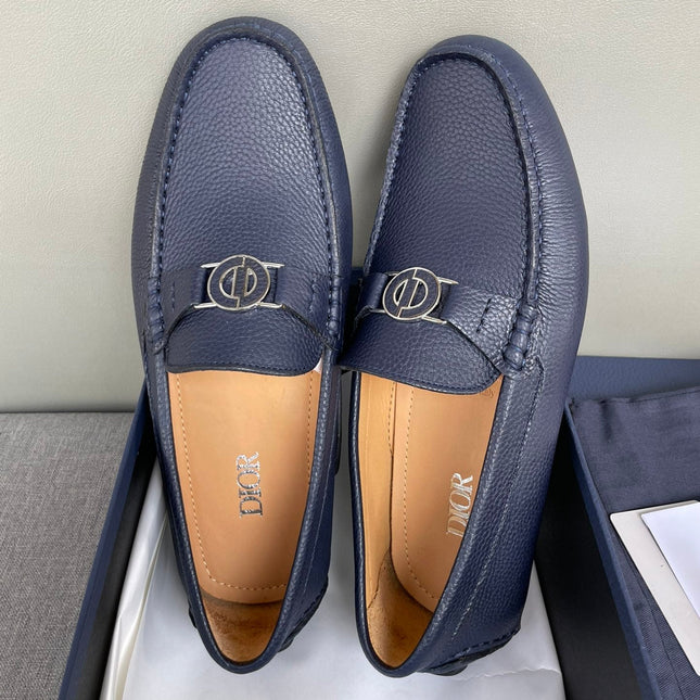 CD JUAL ICON BUCKLE LOAFER NAVY GRAINED CALFSKIN