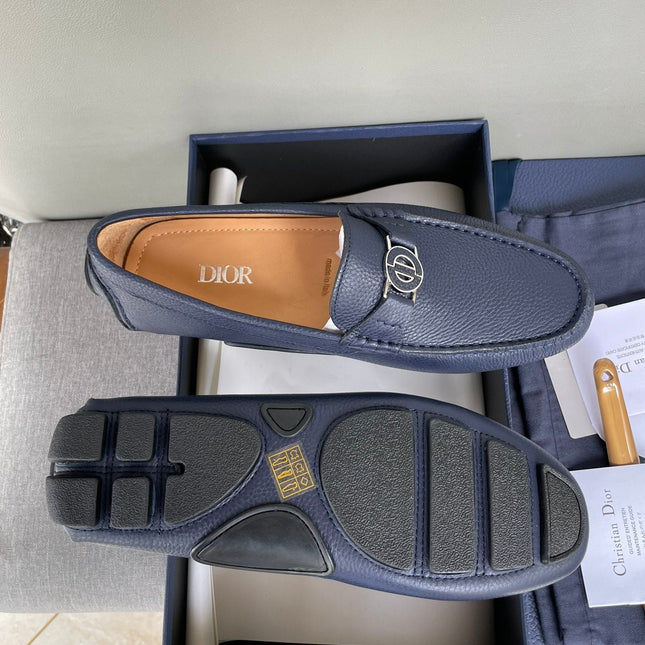 CD JUAL ICON BUCKLE LOAFER NAVY GRAINED CALFSKIN