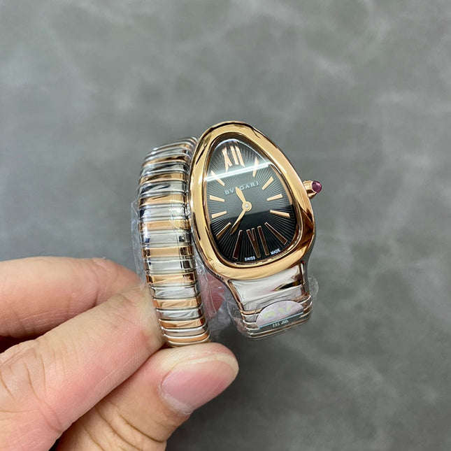 SERPENTI TUBOGAS QUARTZ ROSE GOLD AND STEEL CASE BLACK DIAL