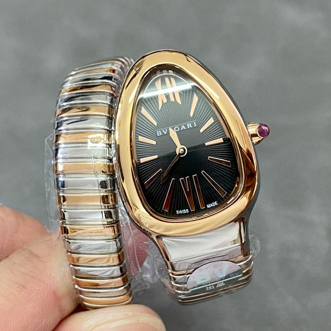 SERPENTI TUBOGAS QUARTZ ROSE GOLD AND STEEL CASE BLACK DIAL