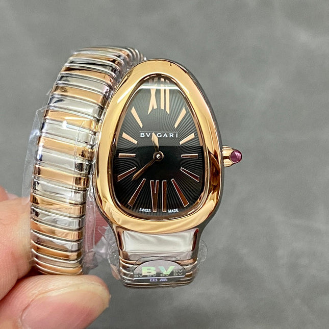 SERPENTI TUBOGAS QUARTZ ROSE GOLD AND STEEL CASE BLACK DIAL