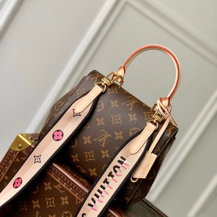 CLUNY BB MINI HANDBAG 20 IN BROWN MONOGRAM CALFSKIN BEIGE BLACK EMBROIDERED LOGO CANVAS