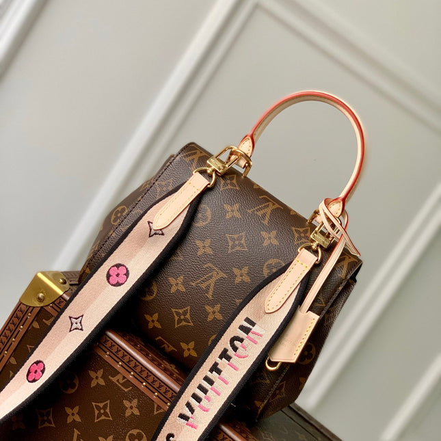 CLUNY BB MINI HANDBAG 20 IN BROWN MONOGRAM CALFSKIN BEIGE BLACK EMBROIDERED LOGO CANVAS