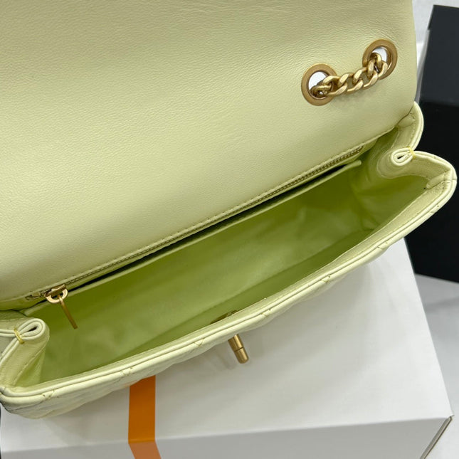 CC SMALL 23 FLAP BAG IN NEON YELLOW CALFSKIN GOLD HARDWARE