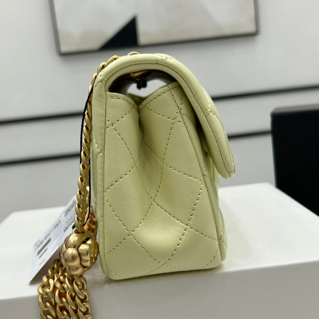 CC SMALL 20 FLAP BAG IN NEON YELLOW CALFSKIN GOLD HARDWARE