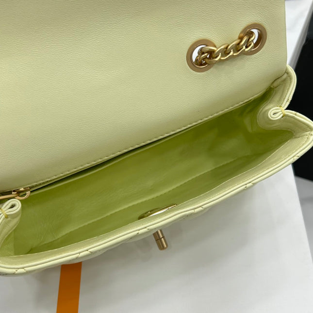 CC SMALL 20 FLAP BAG IN NEON YELLOW CALFSKIN GOLD HARDWARE