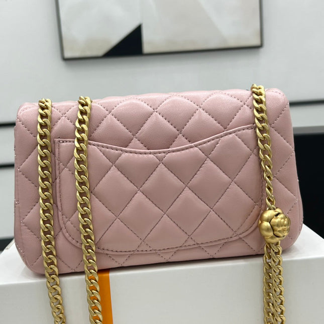 CC SMALL 20 FLAP BAG IN LIGHT PINK CALFSKIN GOLD HARDWARE