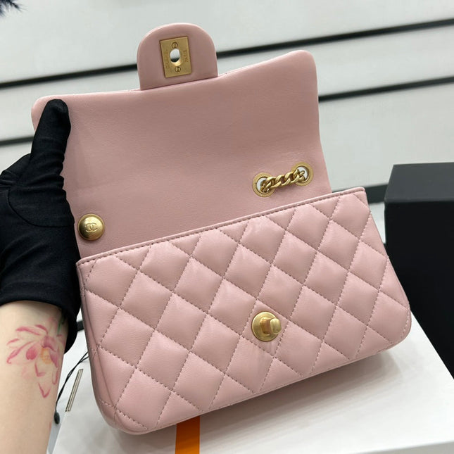 CC SMALL 20 FLAP BAG IN LIGHT PINK CALFSKIN GOLD HARDWARE