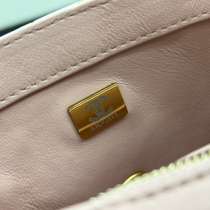 CC SMALL 17 FLAP BAG IN LIGHT PINK CALFSKIN GOLD HARDWARE