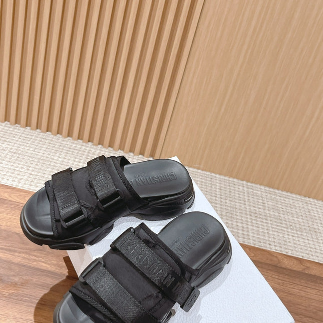 DIOR PLATFORM SLIDES 25S 30 MM IN BLACK FABRIC AND CALFSKIN
