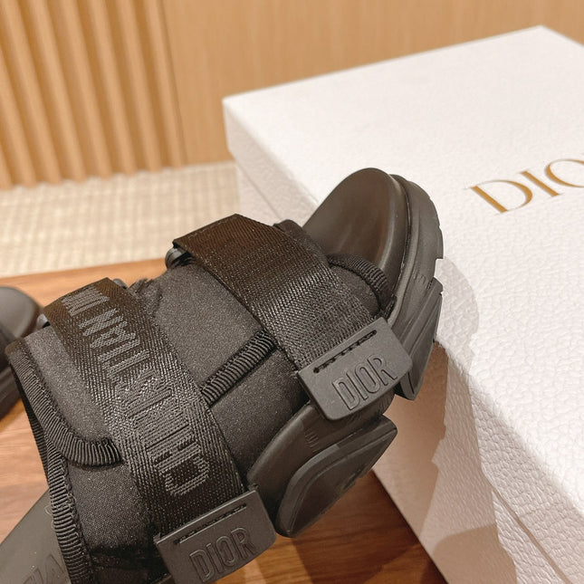 DIOR PLATFORM SLIDES 25S 30 MM IN BLACK FABRIC AND CALFSKIN