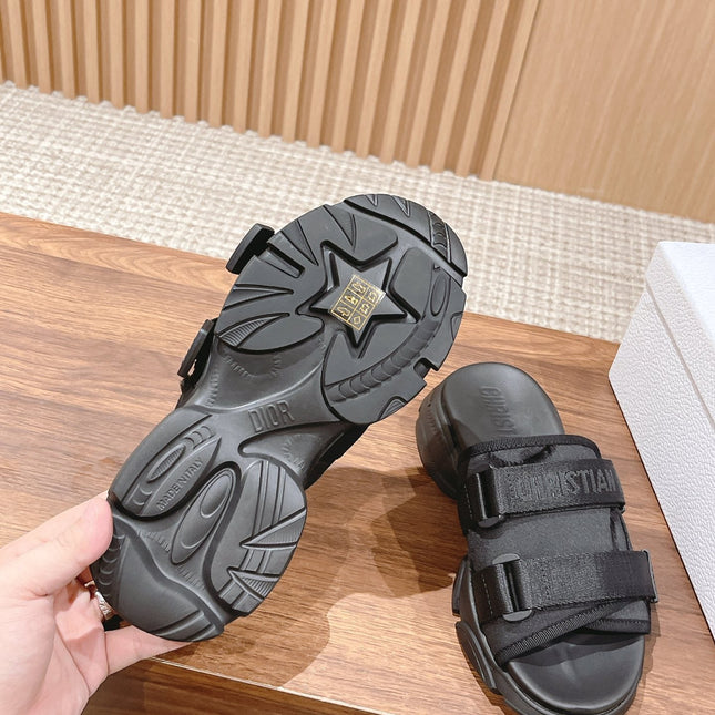DIOR PLATFORM SLIDES 25S 30 MM IN BLACK FABRIC AND CALFSKIN