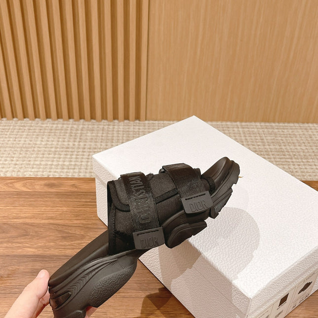 DIOR PLATFORM SLIDES 25S 30 MM IN BLACK FABRIC AND CALFSKIN