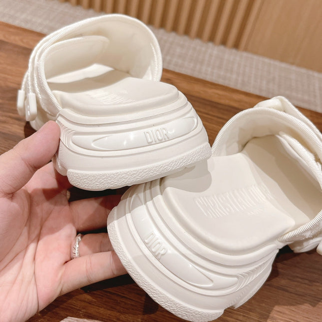 DIOR PLATFORM SLIDES 25S 30 MM IN CREAM WHITE FABRIC AND CALFSKIN