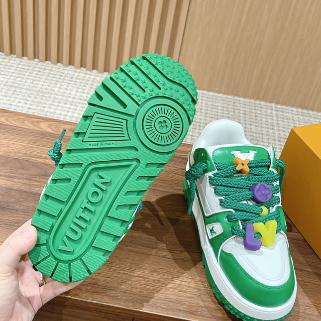 LV Trainer Maxi Sneaker White Mix Green Calfskin