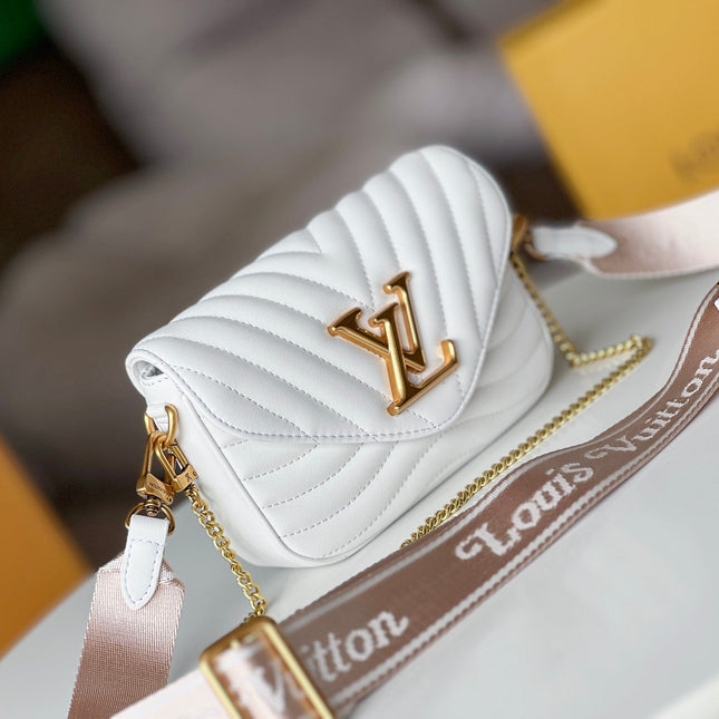 LV 25S WAVE MULTI POCHETTE 19 IN WHITE CALFSKIN GOLD HARDWARE
