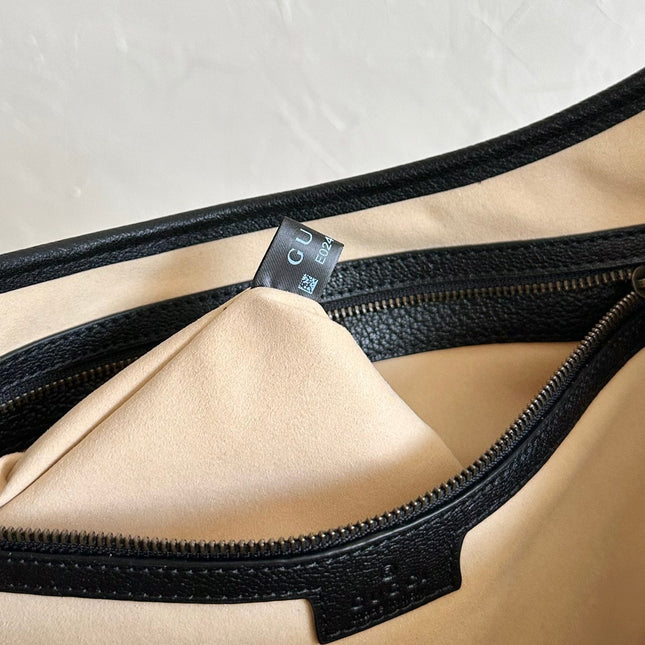LARGE APHRODITE 47 BAG BEIGE CANVAS AND BLACK CALFSKIN