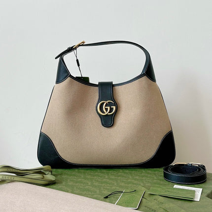 LARGE APHRODITE 47 BAG BEIGE CANVAS AND BLACK CALFSKIN
