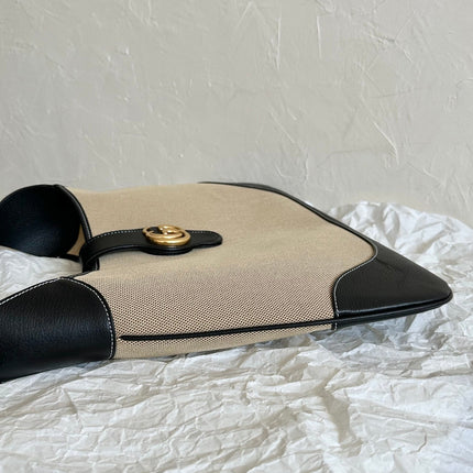LARGE APHRODITE 47 BAG BEIGE CANVAS AND BLACK CALFSKIN