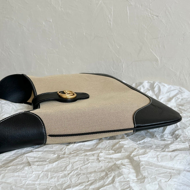 LARGE APHRODITE 47 BAG BEIGE CANVAS AND BLACK CALFSKIN