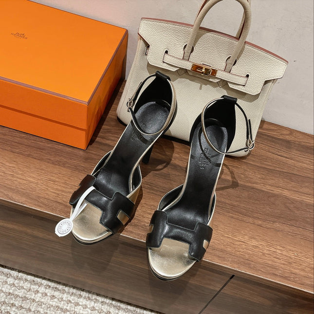 H - CLASSIC SANDAL 125 BLACK MIX SILVER LAMBSKIN