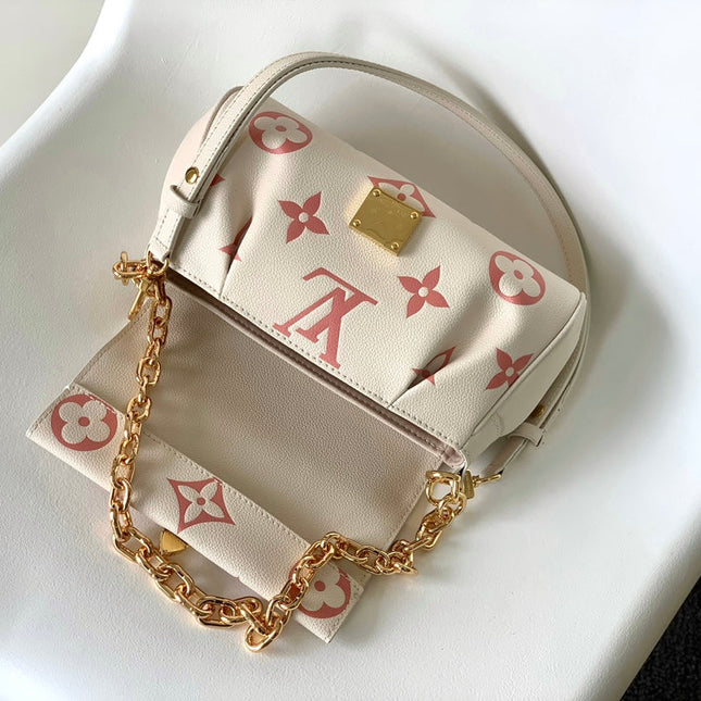 FAVORITE BAG 24 IN BEIGE MIX PINK MONOGRAM SOFT GRAINED COWHIDE