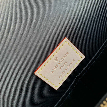 CLUNY MM HANDBAG 28 IN BROWN MONOGRAM CALFSKIN BEIGE BLACK EMBROIDERED LOGO CANVAS