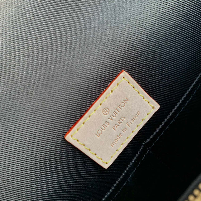 CLUNY MM HANDBAG 28 IN BROWN MONOGRAM CALFSKIN BEIGE BLACK EMBROIDERED LOGO CANVAS