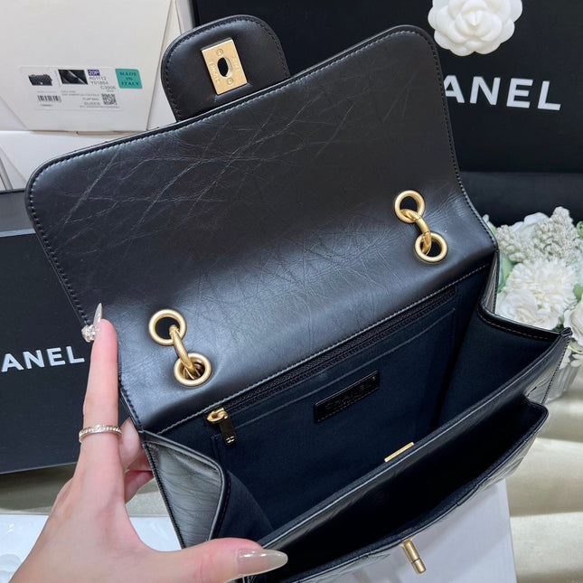 25S CHANEL MEDIUM FLAP BAG 25 IN BLACK CALFSKIN GOLD HARDWARE