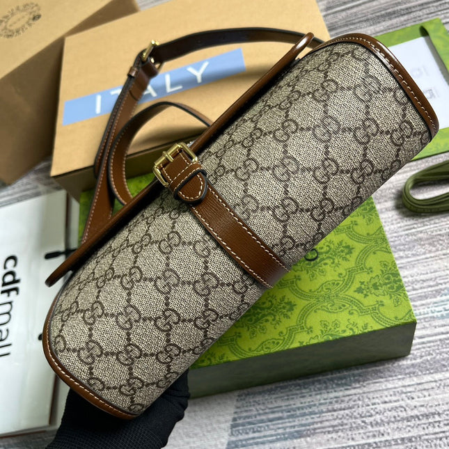 MESSENGER BAG 25 IN BEIGE CANVAS ANG BROWN CALFSKIN