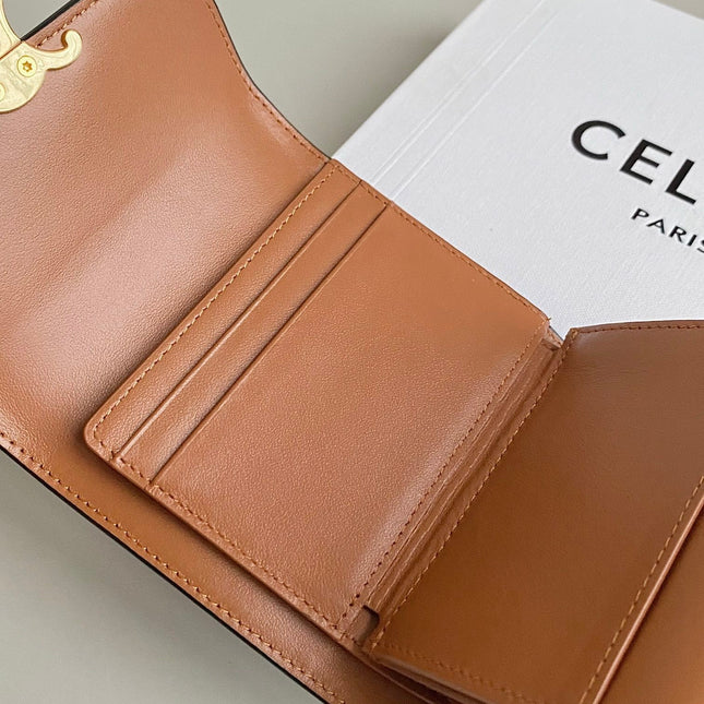 TRIPHOME 10 TRIFOLD WALLET CALFSKIN OLD FLOWER BROWN