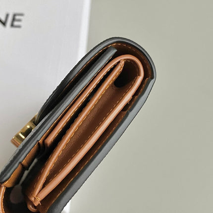 TRIPHOME 10 TRIFOLD WALLET CALFSKIN OLD FLOWER BROWN