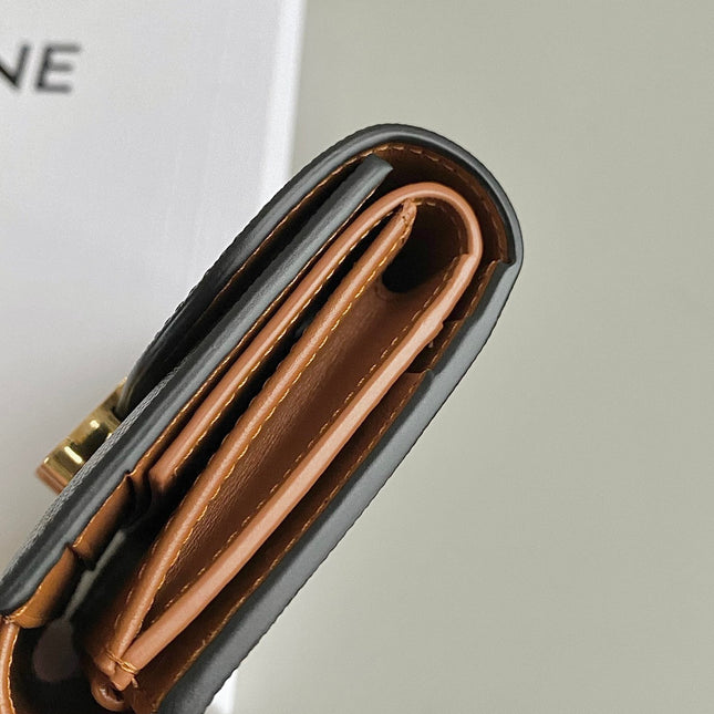 TRIPHOME 10 TRIFOLD WALLET CALFSKIN OLD FLOWER BROWN