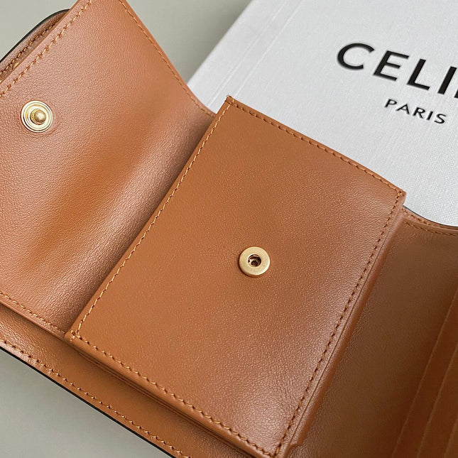 TRIPHOME 10 TRIFOLD WALLET CALFSKIN OLD FLOWER BROWN