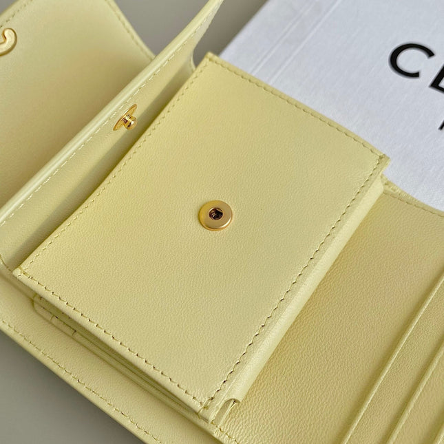 TRIPHOME 10 TRIFOLD WALLET CALFSKIN YELLOW PASTEL