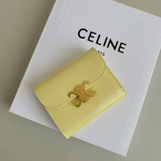 TRIPHOME 10 TRIFOLD WALLET CALFSKIN YELLOW PASTEL