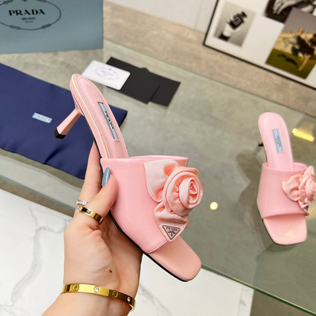 PRA FLOWER POINTED HEELS 55 LIGHT PINK CALFSKIN