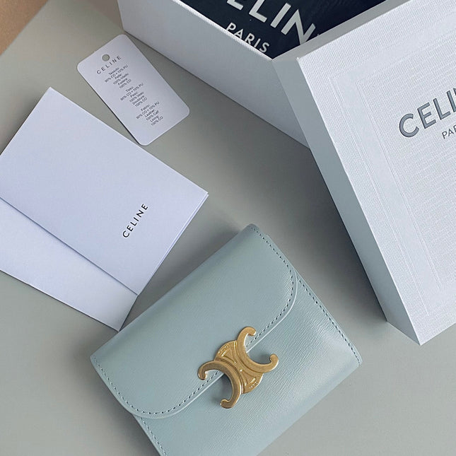TRIPHOME 10 TRIFOLD WALLET CALFSKIN BLUE PASTEL