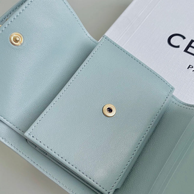 TRIPHOME 10 TRIFOLD WALLET CALFSKIN BLUE PASTEL