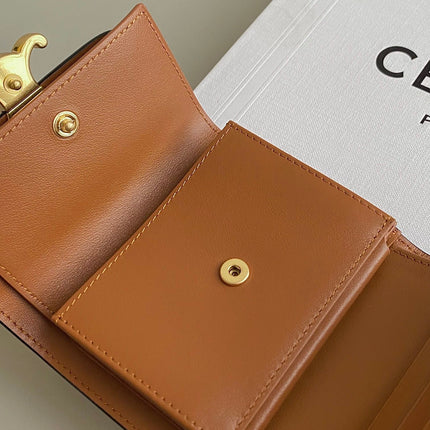 TRIPHOME 10 TRIFOLD WALLET CALFSKIN CINNAMON BROWN