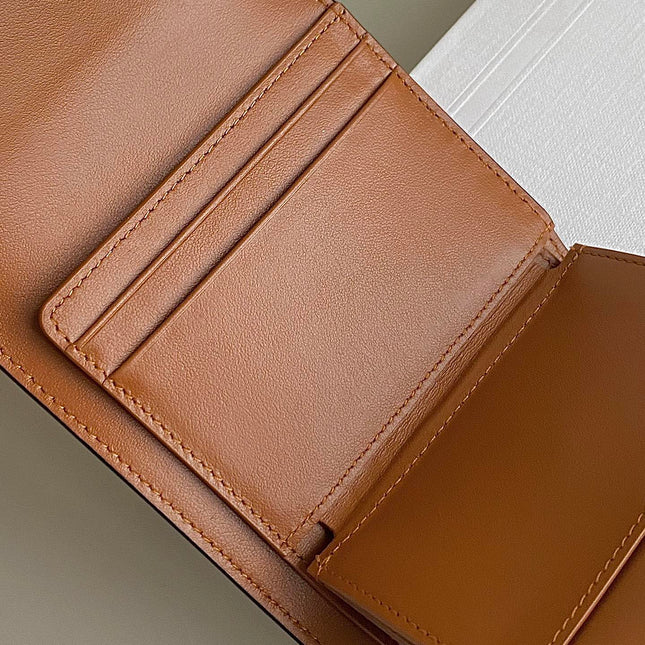 TRIPHOME 10 TRIFOLD WALLET CALFSKIN CINNAMON BROWN